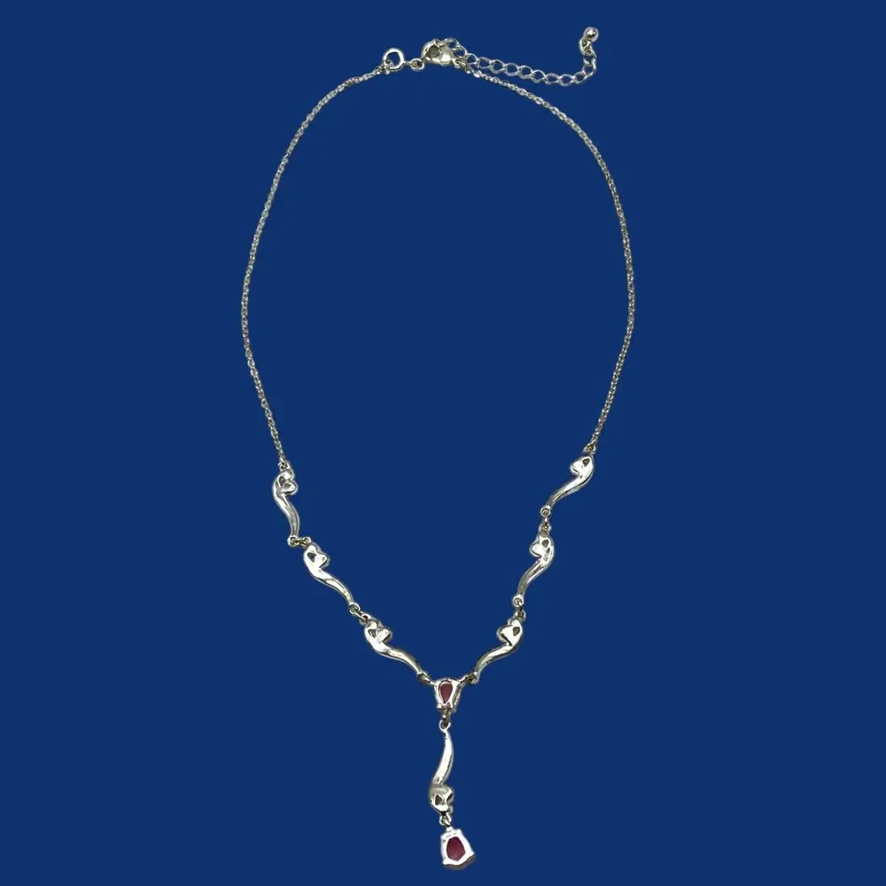 Nina Ricci NR Necklace Pink Pear Rhinestone Silver Tone Y Drop Feminine 20